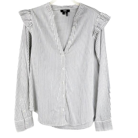 Paige Jenelle Collarless Ruffle Stripe Button Up Shirt Small Corpcore Neutral - Picture 1 of 7